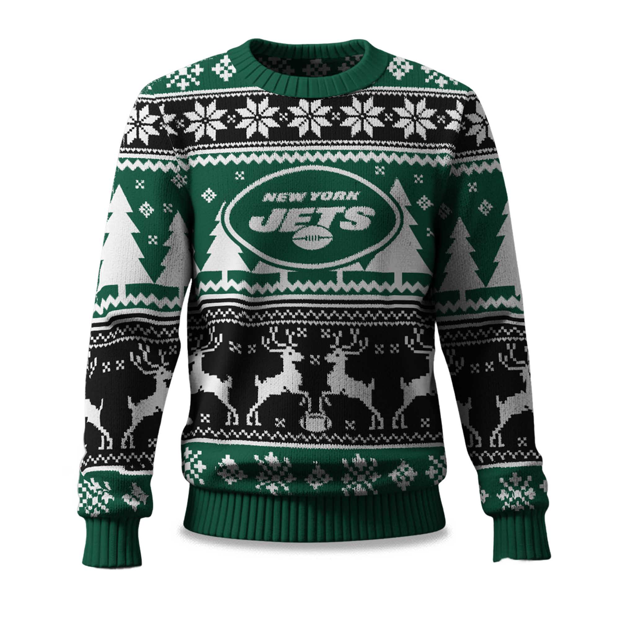 2025 Christmas Jets Reindeer Football Ugly Sweater