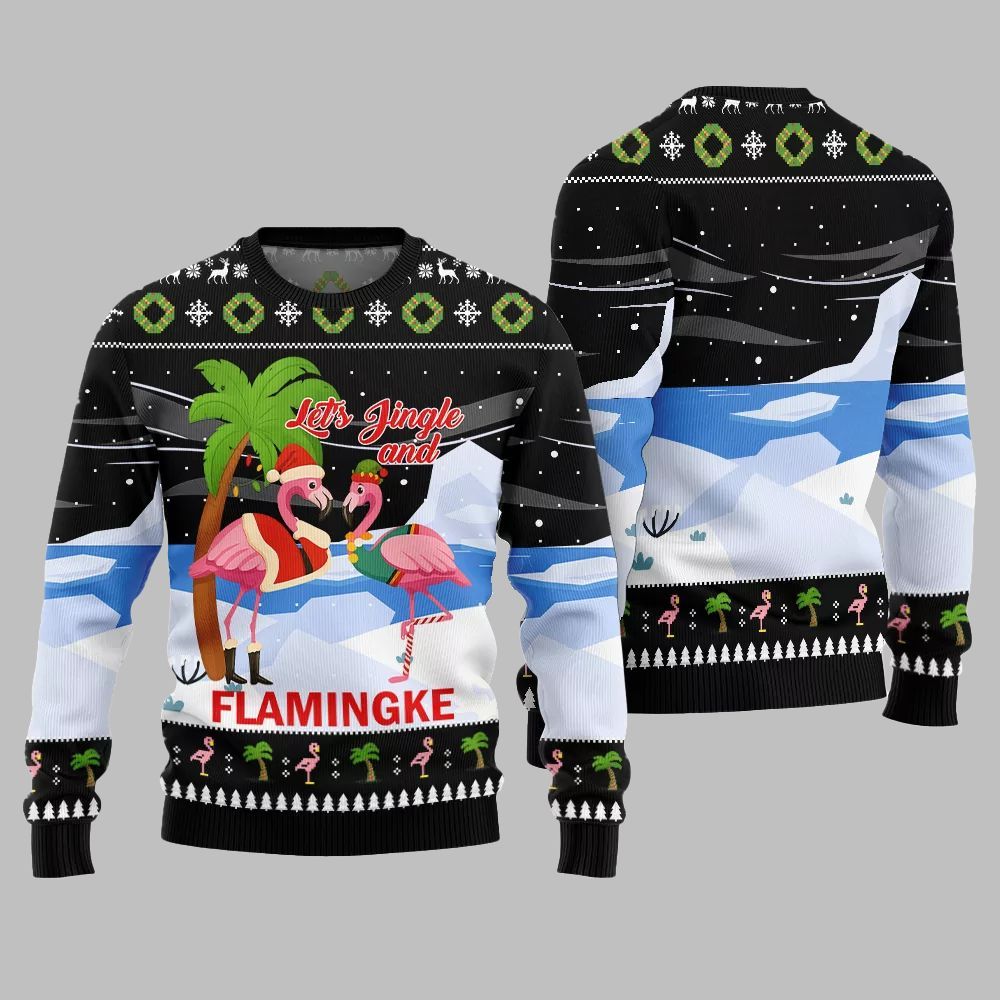 2025 Christmas Jingle And Flamingke Ugly Christmas Sweater - Image 3