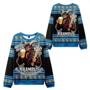 Alternative view of 2025 Christmas Krampus Drinking Beer Ugly Sweater - Grishko.com