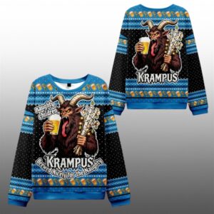 2025 Christmas Krampus Drinking Beer Ugly Sweater - Grishko.com