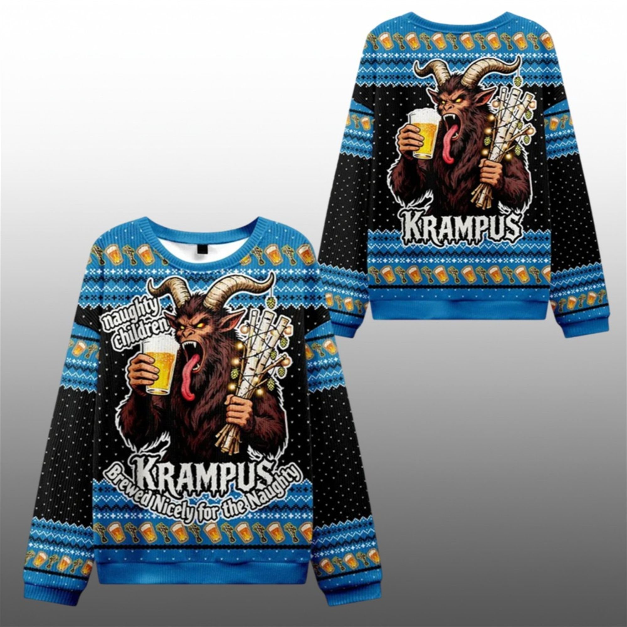 2025 Christmas Krampus Drinking Beer Ugly Sweater - Grishko.com