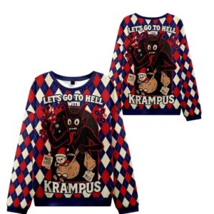 Alternative view of 2025 Christmas Krampus Let's Go to Hell Ugly Sweater - Grishko.com