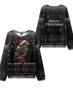 Alternative view of 2025 Christmas Lights Santa Raven Ugly Sweater  