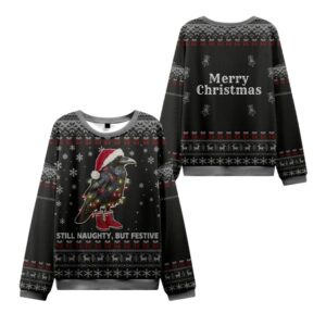 Alternative view of 2025 Christmas Lights Santa Raven Ugly Sweater - Grishko.com