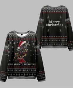 2025 Christmas Lights Santa Raven Ugly Sweater  