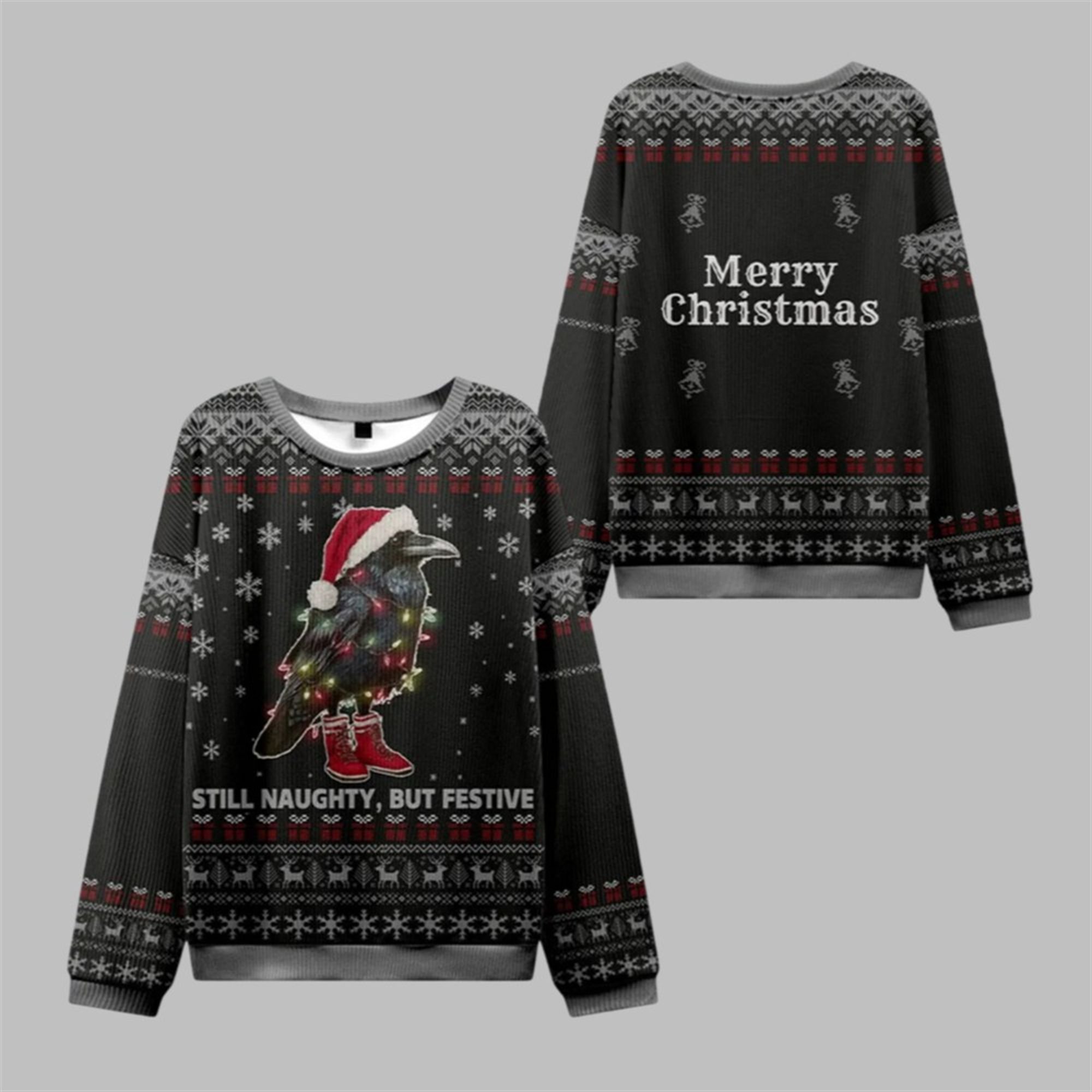 2025 Christmas Lights Santa Raven Ugly Sweater - Grishko.com
