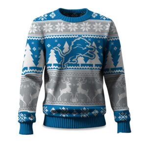 2025 Christmas Lions Reindeer Football Ugly Sweater