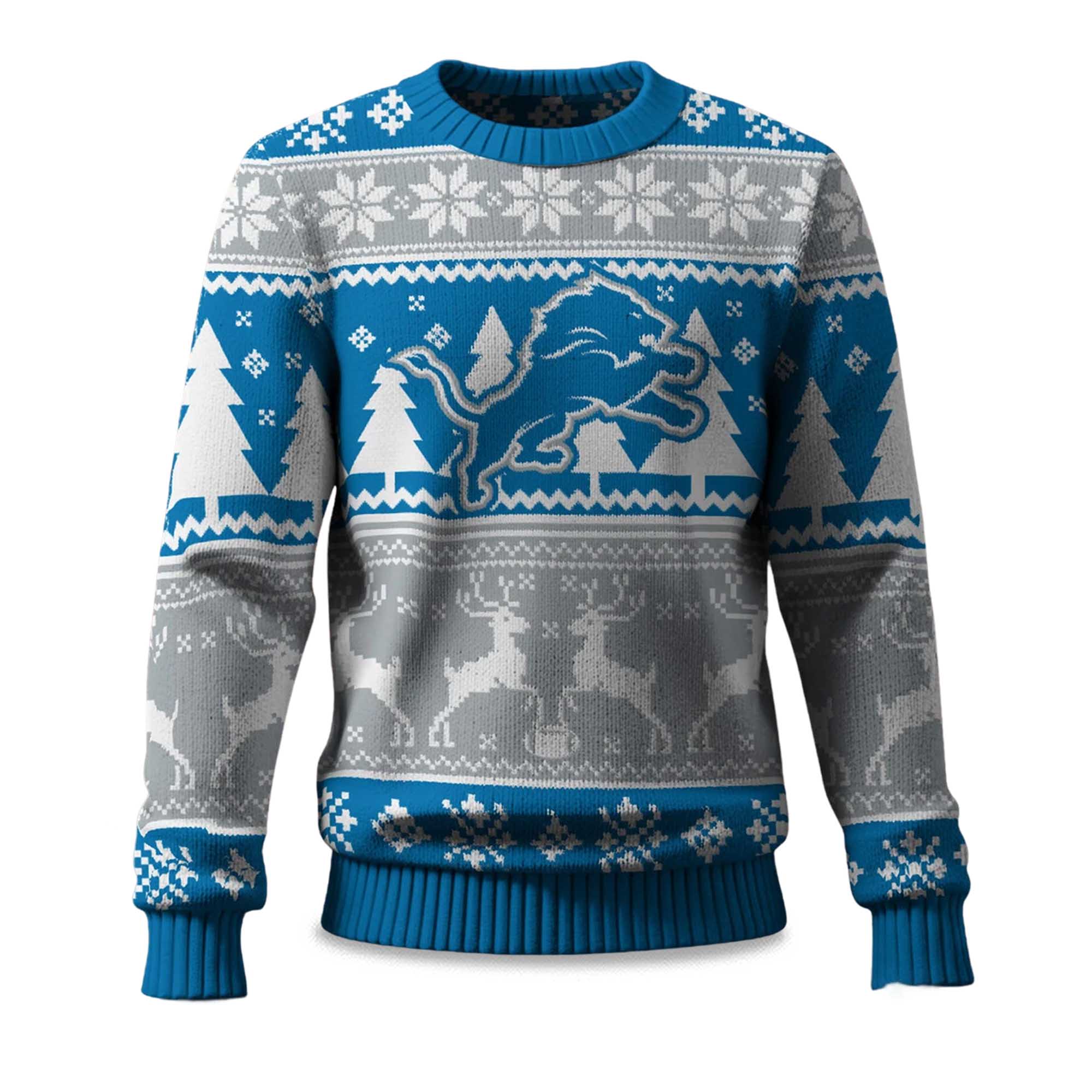 2025 Christmas Lions Reindeer Football Ugly Sweater