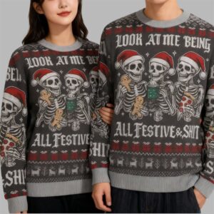Alternative view of 2025 Christmas Look at Me Being Festive Skeleton Ugly Sweater - Grishko.com