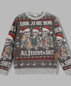2025 Christmas Look at Me Being Festive Skeleton Ugly Sweater  