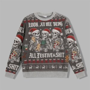 2025 Christmas Look at Me Being Festive Skeleton Ugly Sweater - Grishko.com