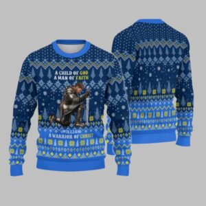 2025 Christmas Man Warrior Of God A Child Of God A Man Of Faith Christmas Ugly Sweatshirt - Grishko.com