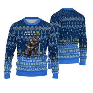 Alternative view of 2025 Christmas Man Warrior Of God A Child Of God A Man Of Faith Christmas Ugly Sweatshirt - Grishko.com