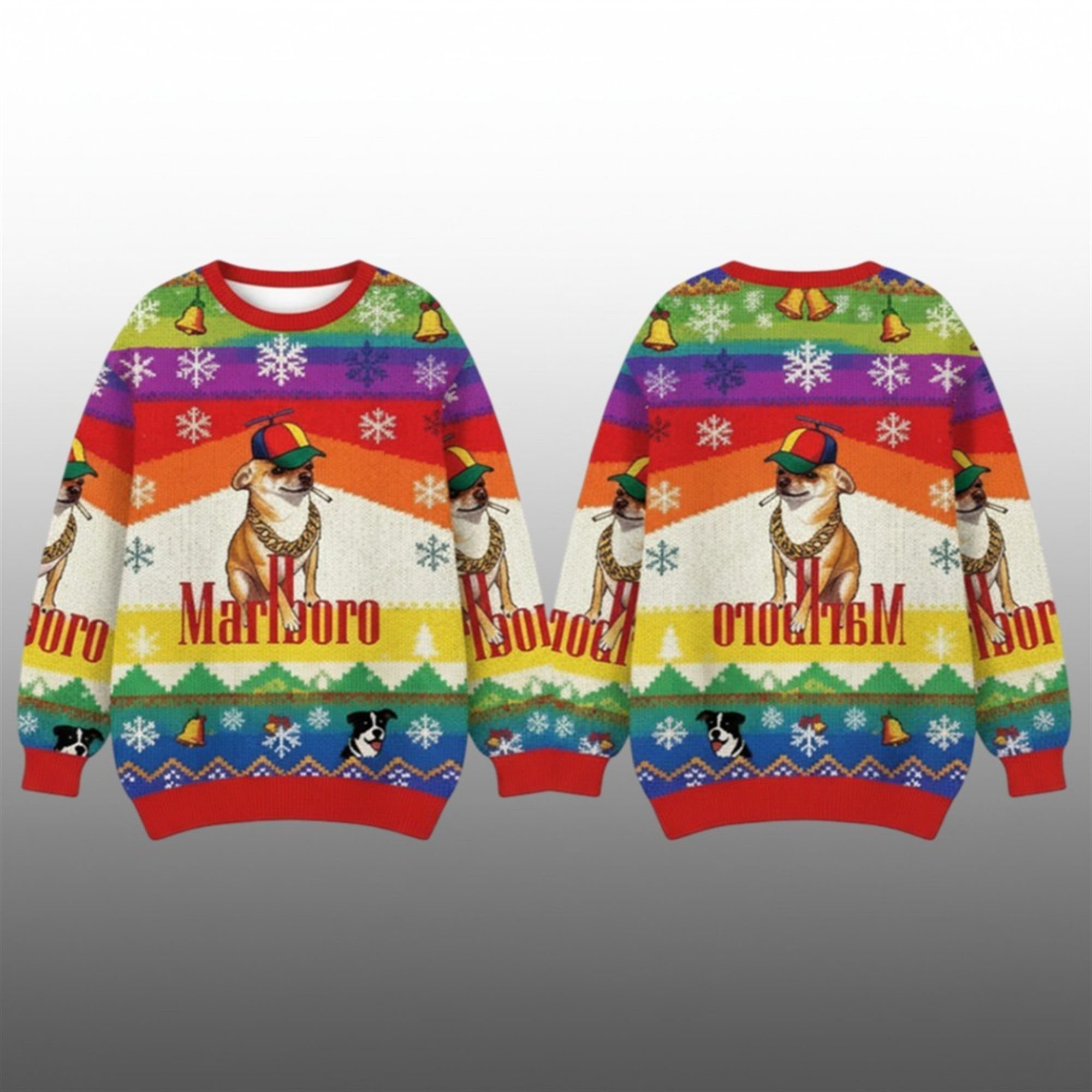 2025 Christmas Marlboro Chihuahua Smoking Meme Ugly Sweater - Grishko.com