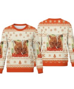 Alternative view of 2025 Christmas Marlboro Smoking Cat Meme Ugly Sweater  