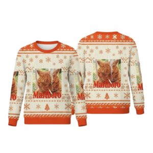 Alternative view of 2025 Christmas Marlboro Smoking Cat Meme Ugly Sweater - Grishko.com