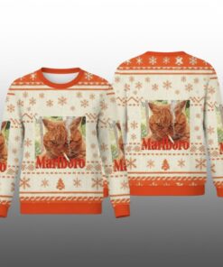 2025 Christmas Marlboro Smoking Cat Meme Ugly Sweater  
