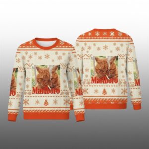2025 Christmas Marlboro Smoking Cat Meme Ugly Sweater - Grishko.com