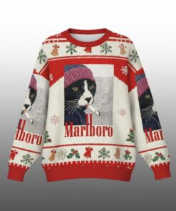 2025 Christmas Marlboro Smoking Cat Ugly Sweater  