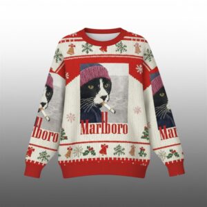 2025 Christmas Marlboro Smoking Cat Ugly Sweater - Grishko.com