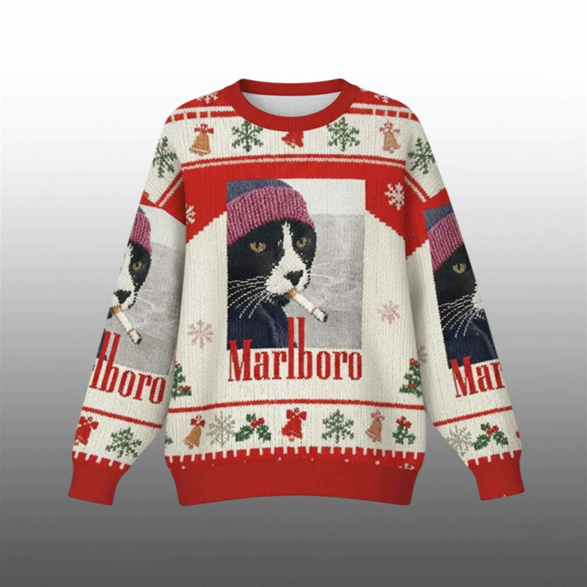 2025 Christmas Marlboro Smoking Cat Ugly Sweater - Grishko.com