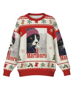 Alternative view of 2025 Christmas Marlboro Smoking Cat Ugly Sweater  