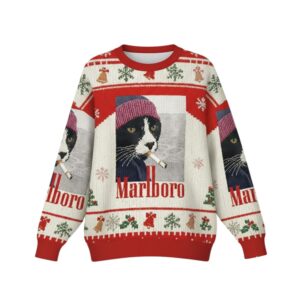 Alternative view of 2025 Christmas Marlboro Smoking Cat Ugly Sweater - Grishko.com