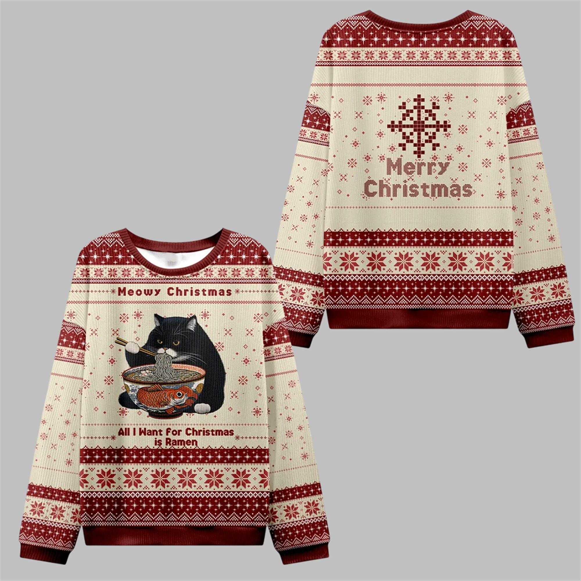 2025 Christmas Meowy Christmas Ramen Ugly Sweater - Grishko.com