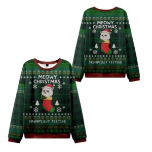 Alternative view of 2025 Christmas Meowy & Grumpy Festive Ugly Sweater - Grishko.com