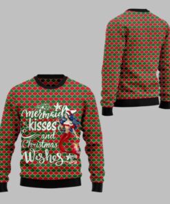 2025 Christmas Mermaid Kisses And Christmas Wishes Ugly Christmas Sweater  