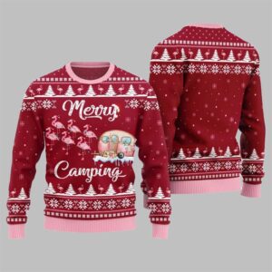 Alternative view of 2025 Christmas Merry Camping Flamingo Ugly Sweater - Grishko.com