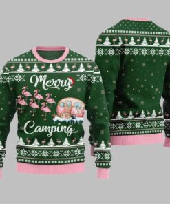 2025 Christmas Merry Camping Flamingo Ugly Sweater  