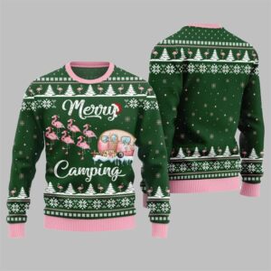 2025 Christmas Merry Camping Flamingo Ugly Sweater - Grishko.com