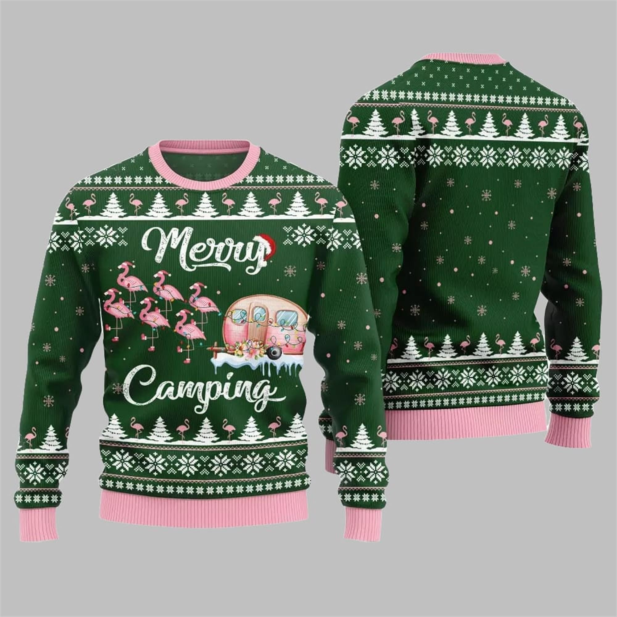 2025 Christmas Merry Camping Flamingo Ugly Sweater - Grishko.com