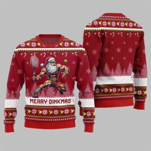 2025 Christmas Merry Dinkmas Santa Playing Pickleball Ugly Sweater - Grishko.com