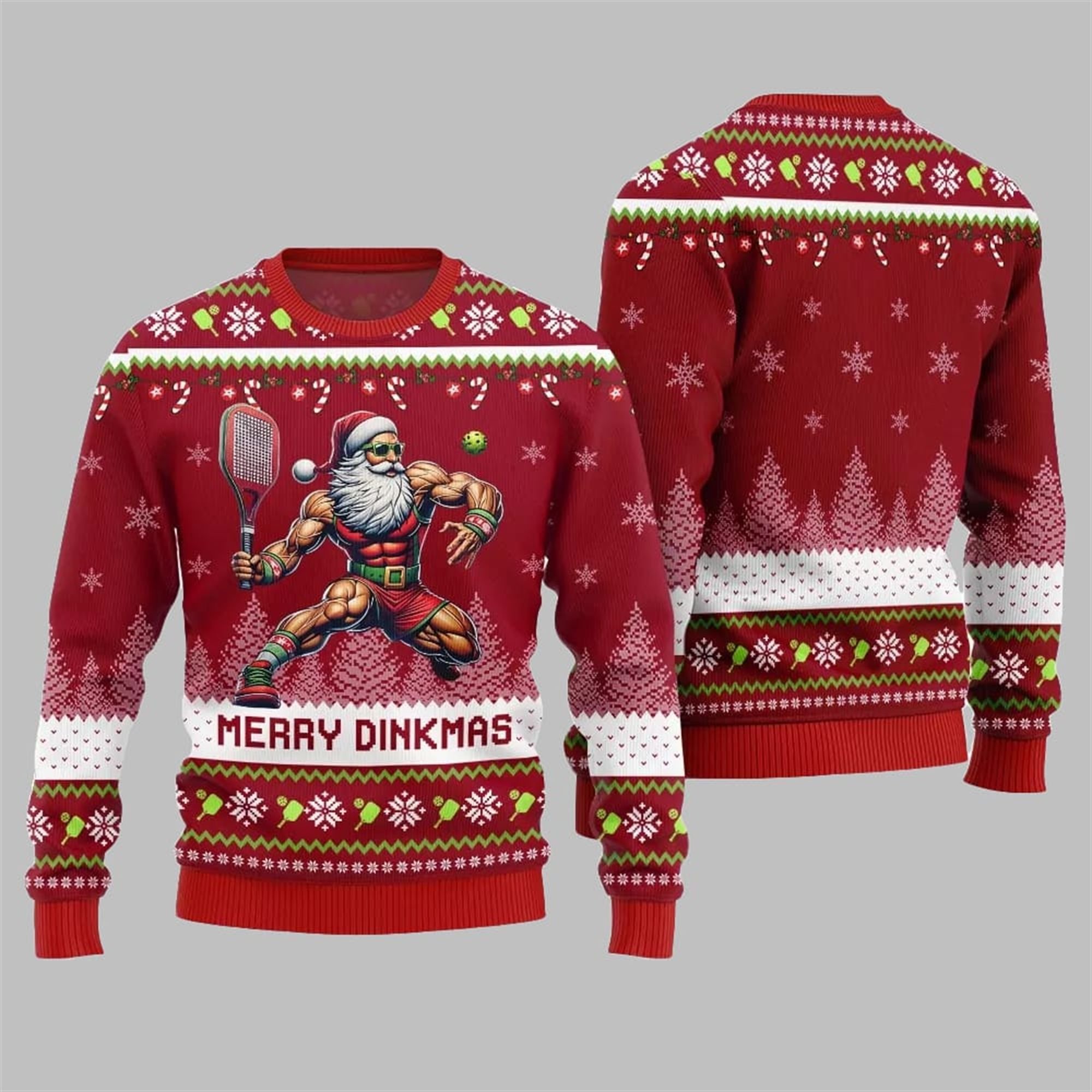 2025 Christmas Merry Dinkmas Santa Playing Pickleball Ugly Sweater - Grishko.com