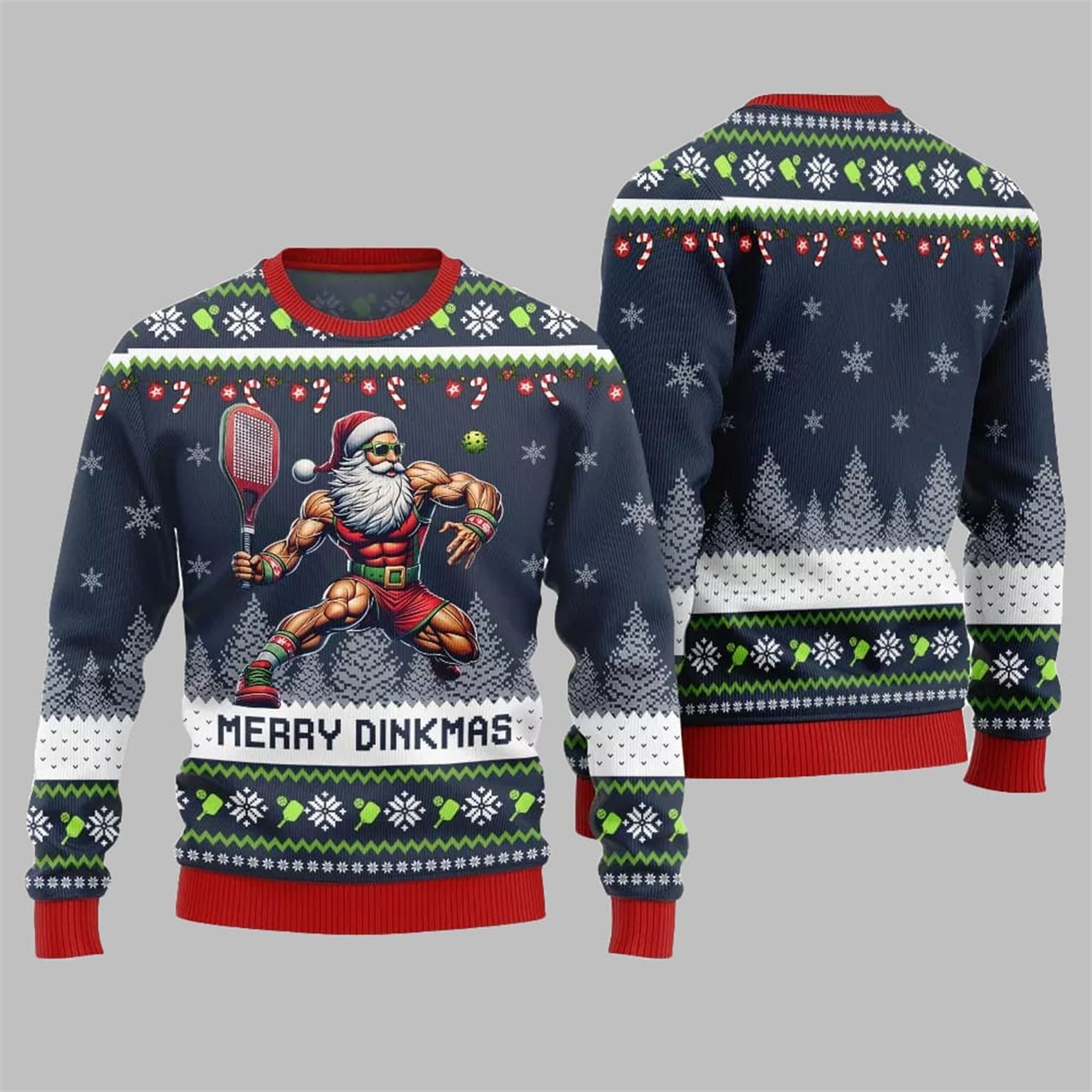 2025 Christmas Merry Dinkmas Santa Playing Pickleball Ugly Sweater - Grishko.com - Image 3