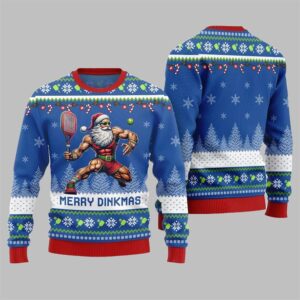 Alternative view of 2025 Christmas Merry Dinkmas Santa Playing Pickleball Ugly Sweater - Grishko.com