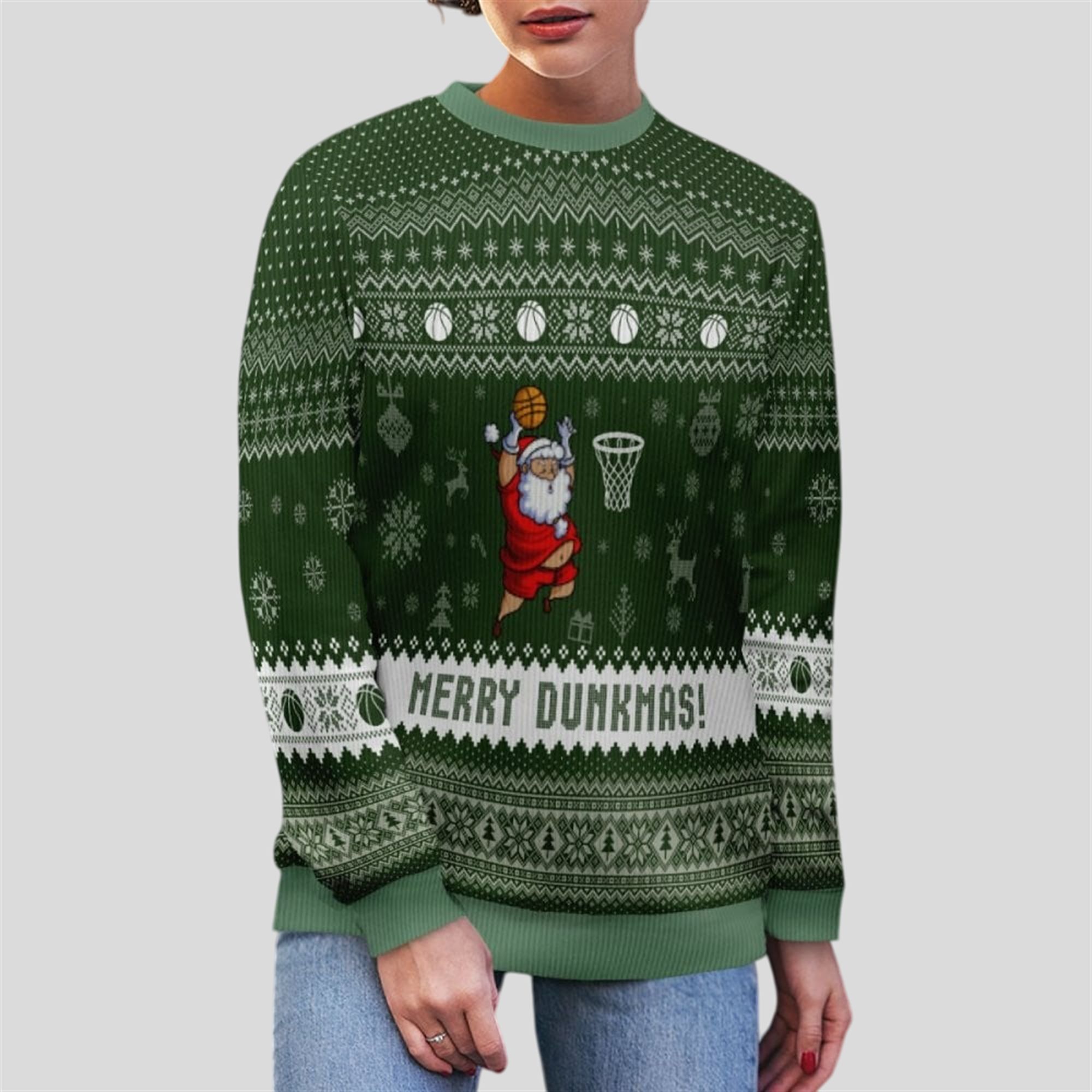 2025 Christmas Merry Dunkmas Basketball Ugly Sweater - Image 3