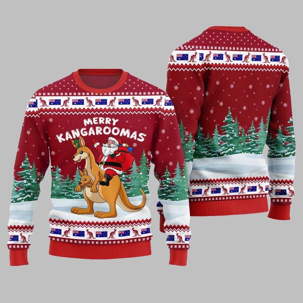 2025 Christmas Merry Kangaroomas Ugly Christmas Sweater - Grishko.com