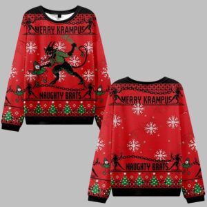 2025 Christmas Merry Krampus Naughty Brats Ugly Christmas Sweater - Grishko.com