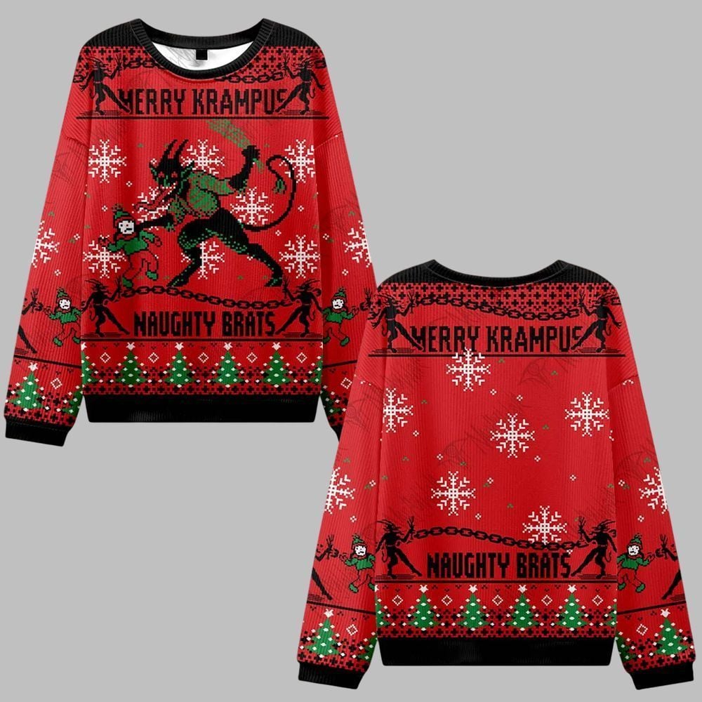 2025 Christmas Merry Krampus Naughty Brats Ugly Christmas Sweater - Grishko.com