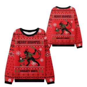 Alternative view of 2025 Christmas Merry Krampus Naughty Brats Ugly Sweater - Grishko.com
