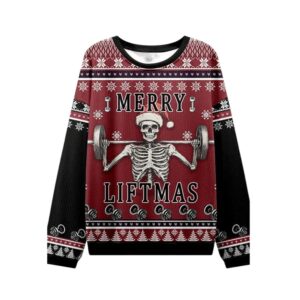 Alternative view of 2025 Christmas Merry Liftmas Skeleton Ugly Sweater - Grishko.com