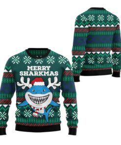 Alternative view of 2025 Christmas Merry Sharkmas Ugly Christmas Sweater  