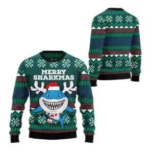 Alternative view of 2025 Christmas Merry Sharkmas Ugly Christmas Sweater - Grishko.com