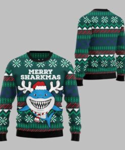 2025 Christmas Merry Sharkmas Ugly Christmas Sweater  
