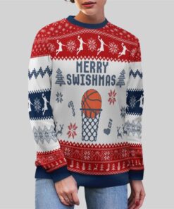 Alternative view of 2025 Christmas Merry Swishmas Y'all Texas Basketball Ugly Sweater  