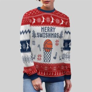 Alternative view of 2025 Christmas Merry Swishmas Y'all Texas Basketball Ugly Sweater - Grishko.com