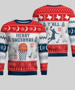 2025 Christmas Merry Swishmas Y'all Texas Basketball Ugly Sweater  